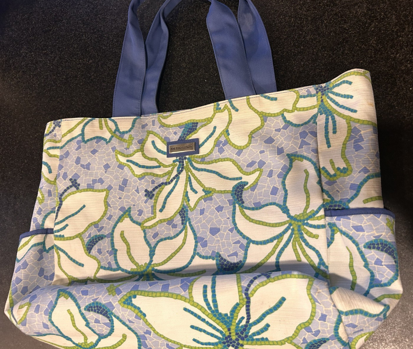 Jim Thompson canvas beach bag- blue mosaic, water resistant