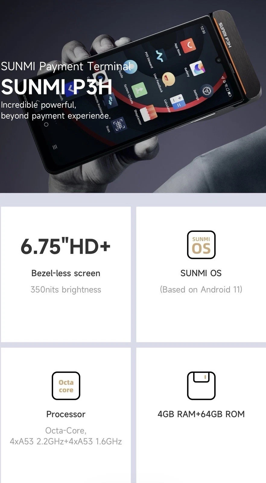 SUNMI P3H Smart Payment Terminal Pioneer for Digital Payment “Brand New Sealed”