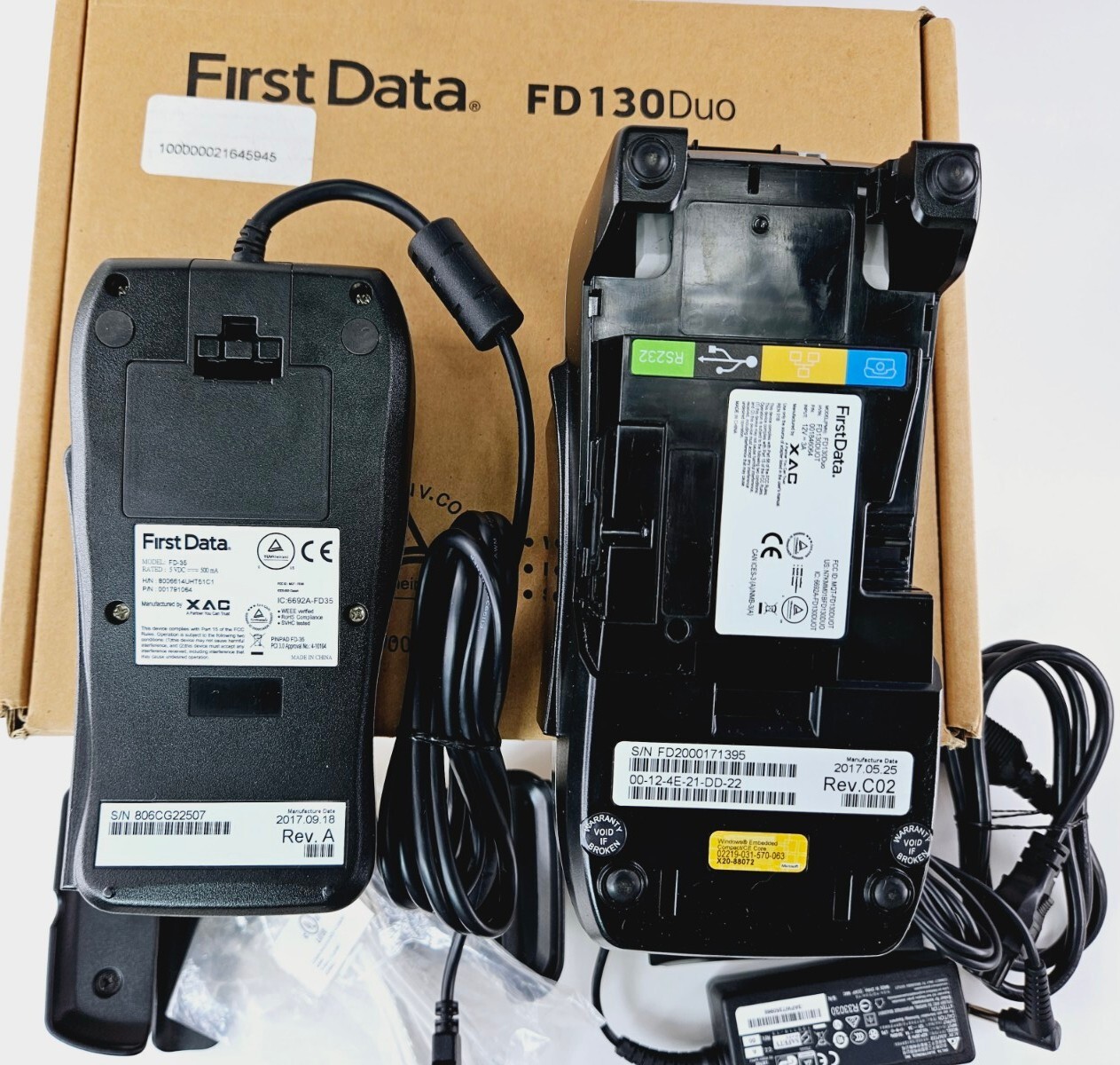 First Data FD130 DUO Credit Card Machine With FD35 EMV NFC PINpad EUC Tested