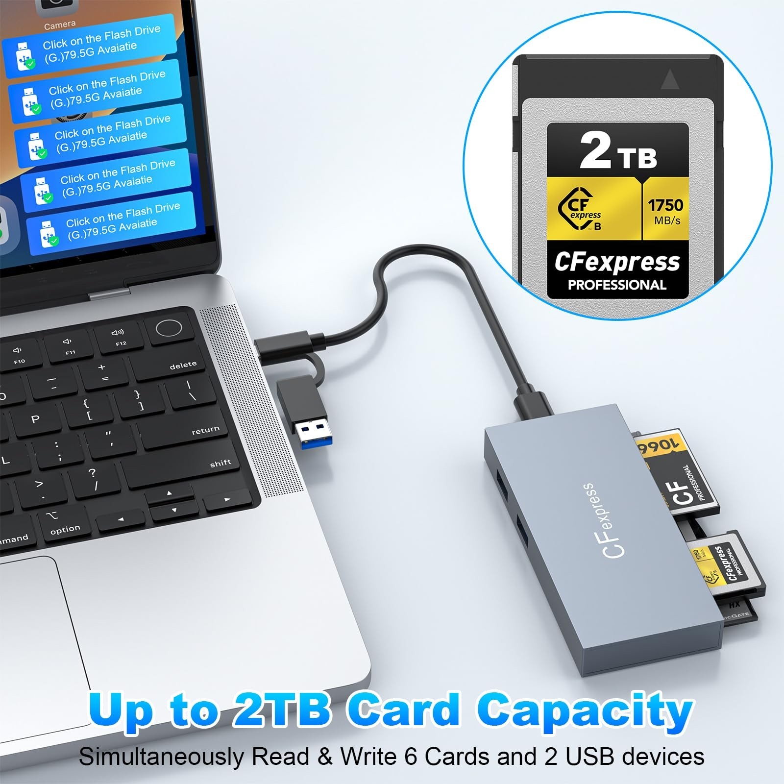 8 in 1 CFexpress Type B Card Reader, 10Gbps Multi CF Express Reader for CFexp…