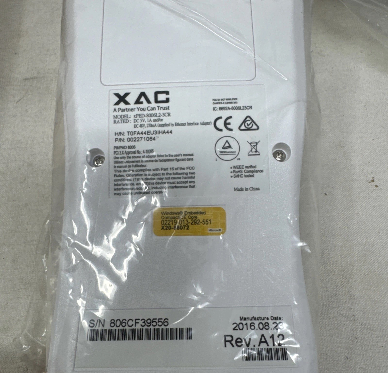 BRAND NEW! Clover XAC xPED-8006L2-3CR White LCD Display POS PINPAD 8006 (VB)