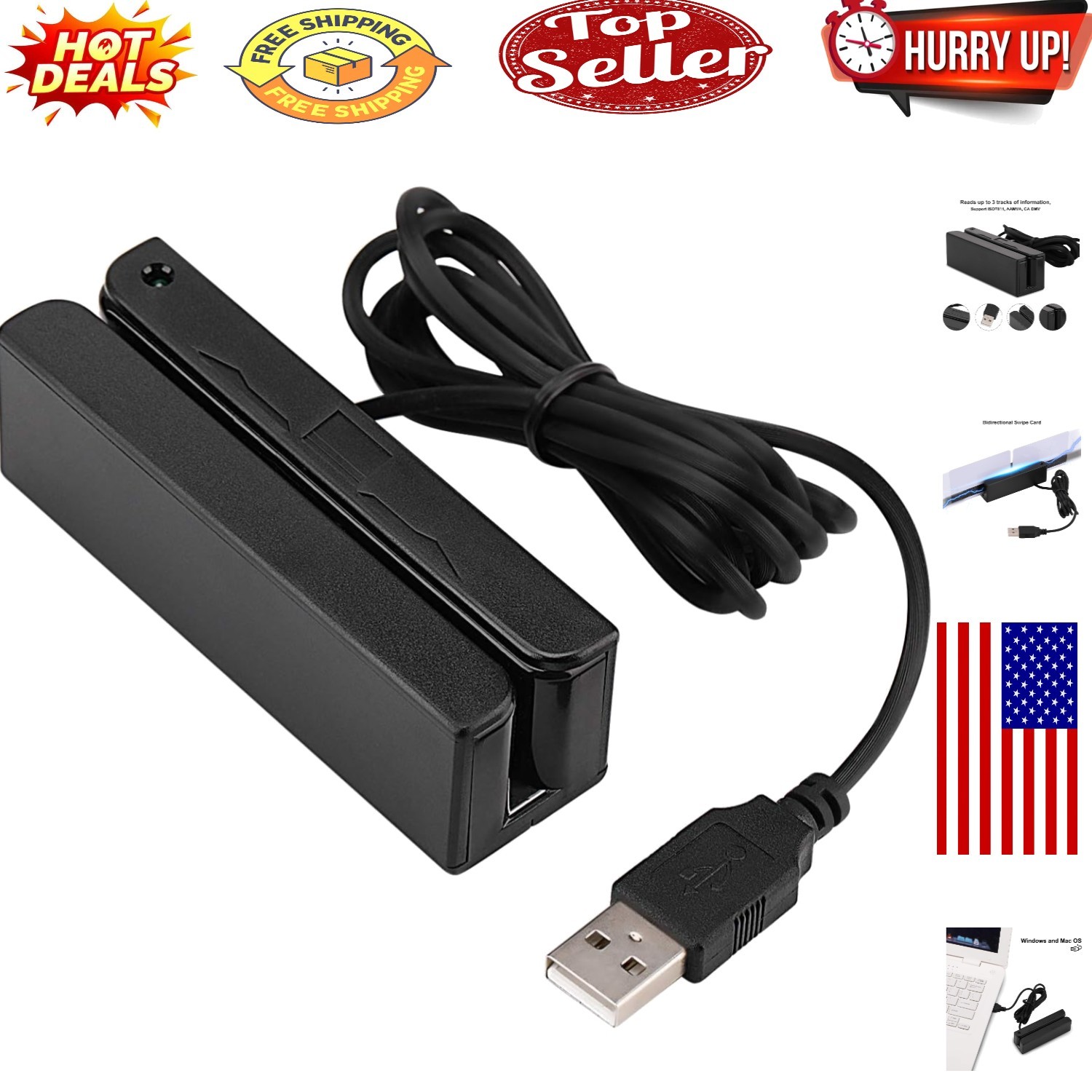 Compact USB Magnetic Card Reader for Seamless Data Capture