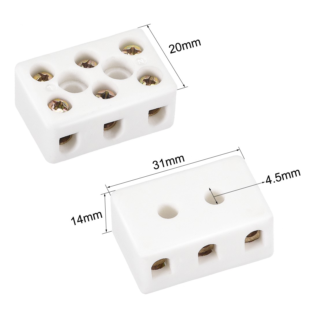 5Pcs 3 Way Ceramics Terminal Blocks High Temp Porcelain Connectors 31x20x14mm