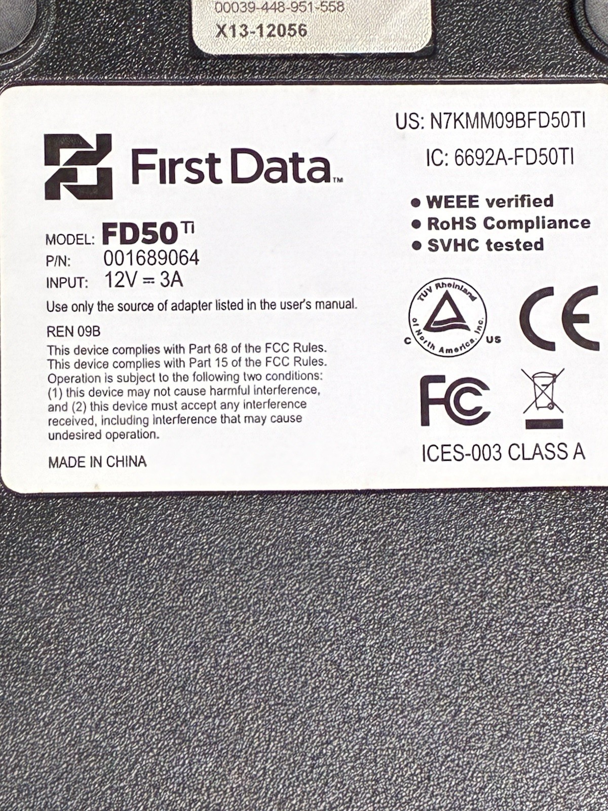 First Data FD50 Credit Card With Power Supply