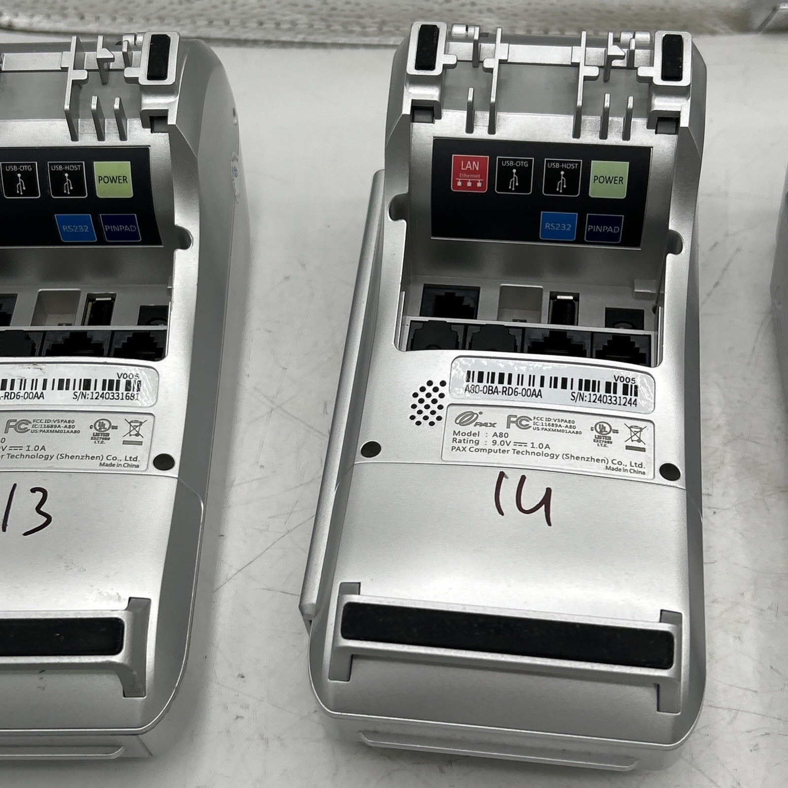 Set of 7 PAX A80 Countertop Smart Credit Card Terminal & VX805 don’t power up