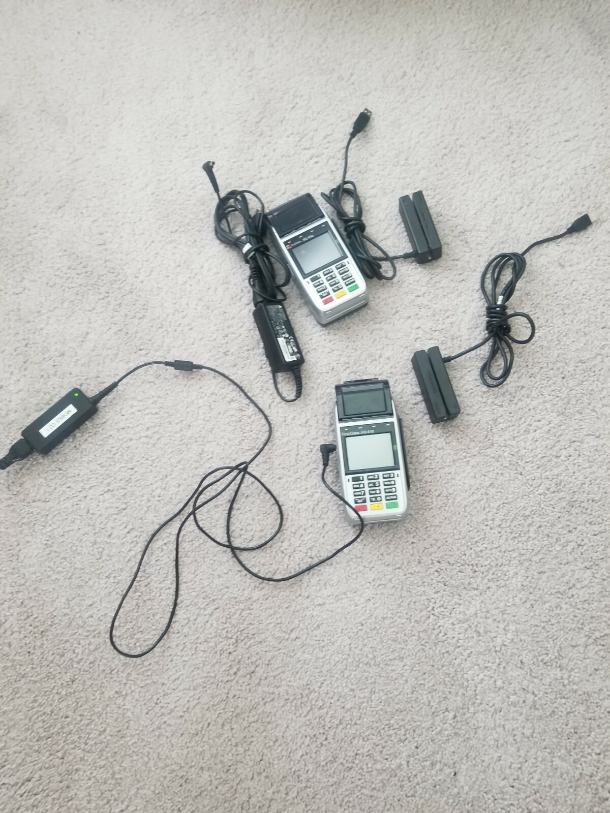 Lot Of Two First Data FD410 Wireless Credit Card Terminals And Two Magstrip Read