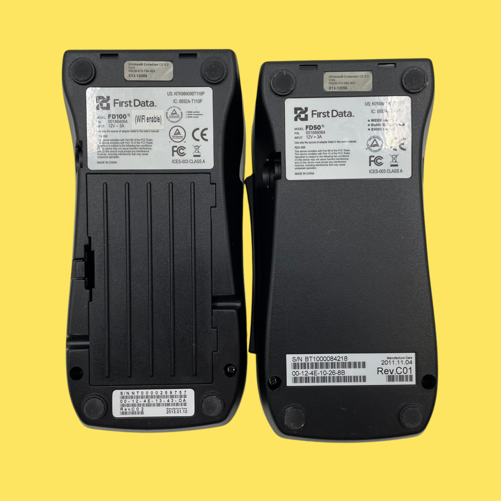 Lot of 2 First Data FD100ti & FD50ti Credit Card Readers Terminals #4831 z43b15