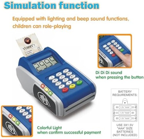 Payment Terminal Toys, Point of Sale Terminal with Light and Sound, Cash Regi…