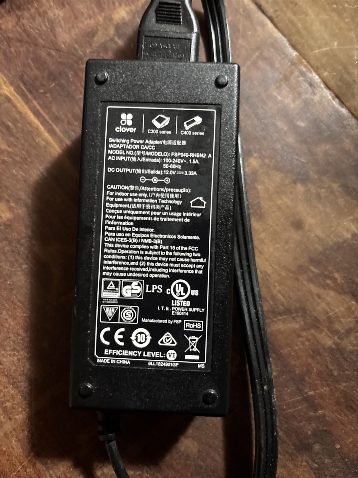 Clover plug-model number FSP040-RHBN2 A. 12volt 3.33amp