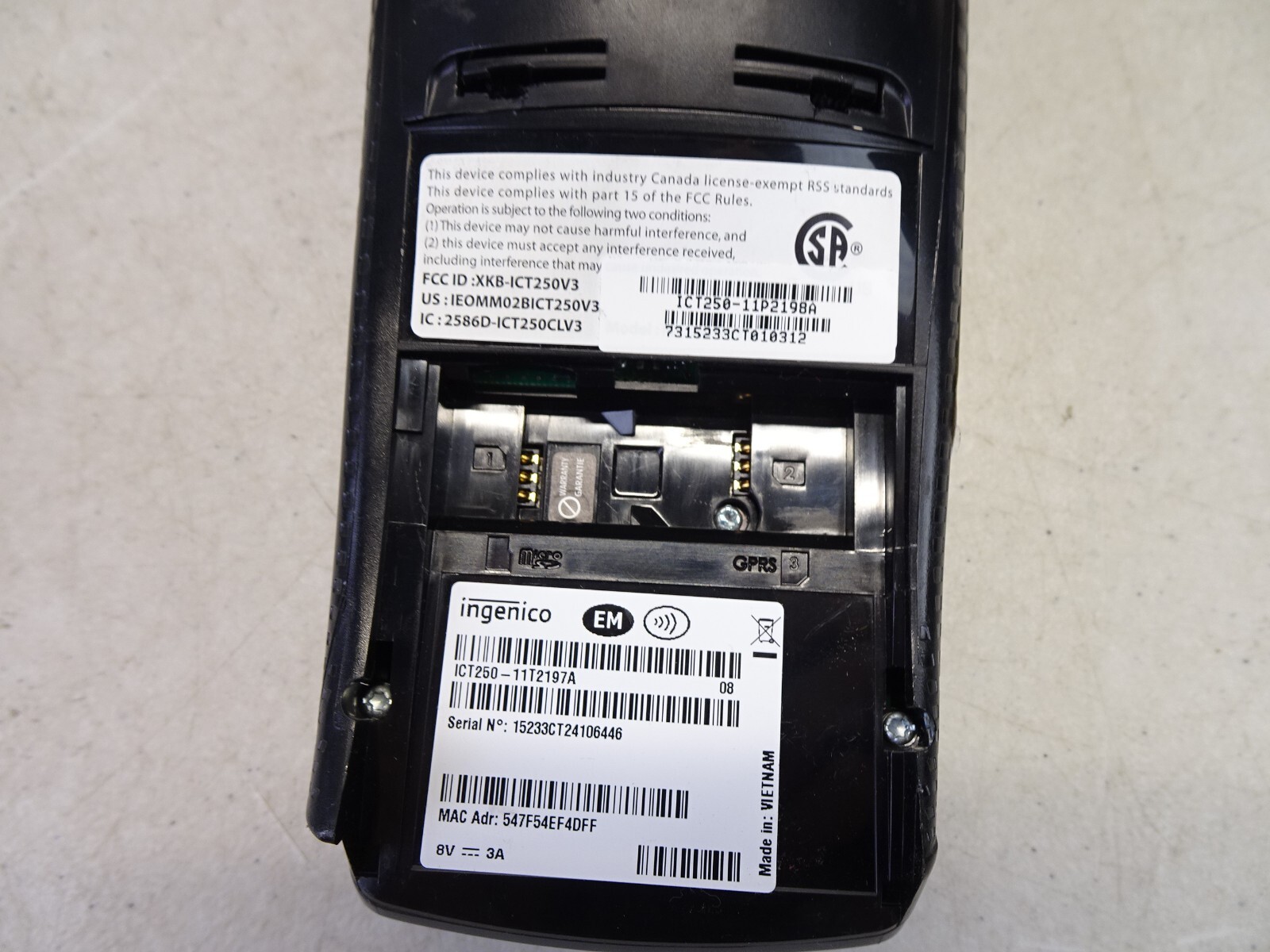 Ingenico Credit Card Machine iCT250 Payment Processing Terminal NO POWER ADAPTER