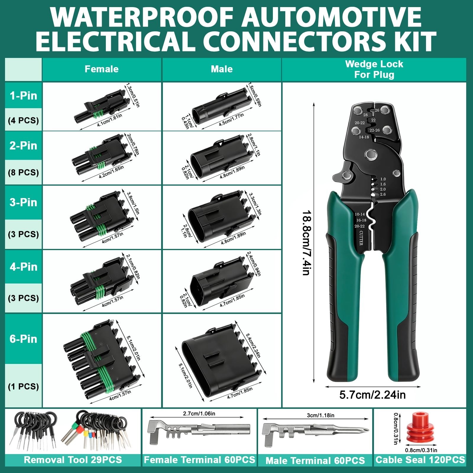 308PCS 19 Sets Weather Pack Connectors Kit, 1 2 3 4 6Pin Automotive Electrica…