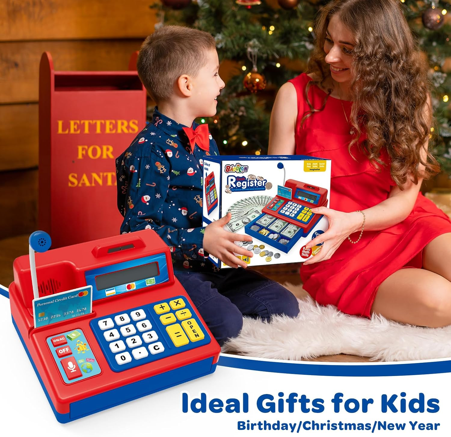 Calculator Cash Register – 103 Pcs Toy Cash Register, Microphone, Credit Card an
