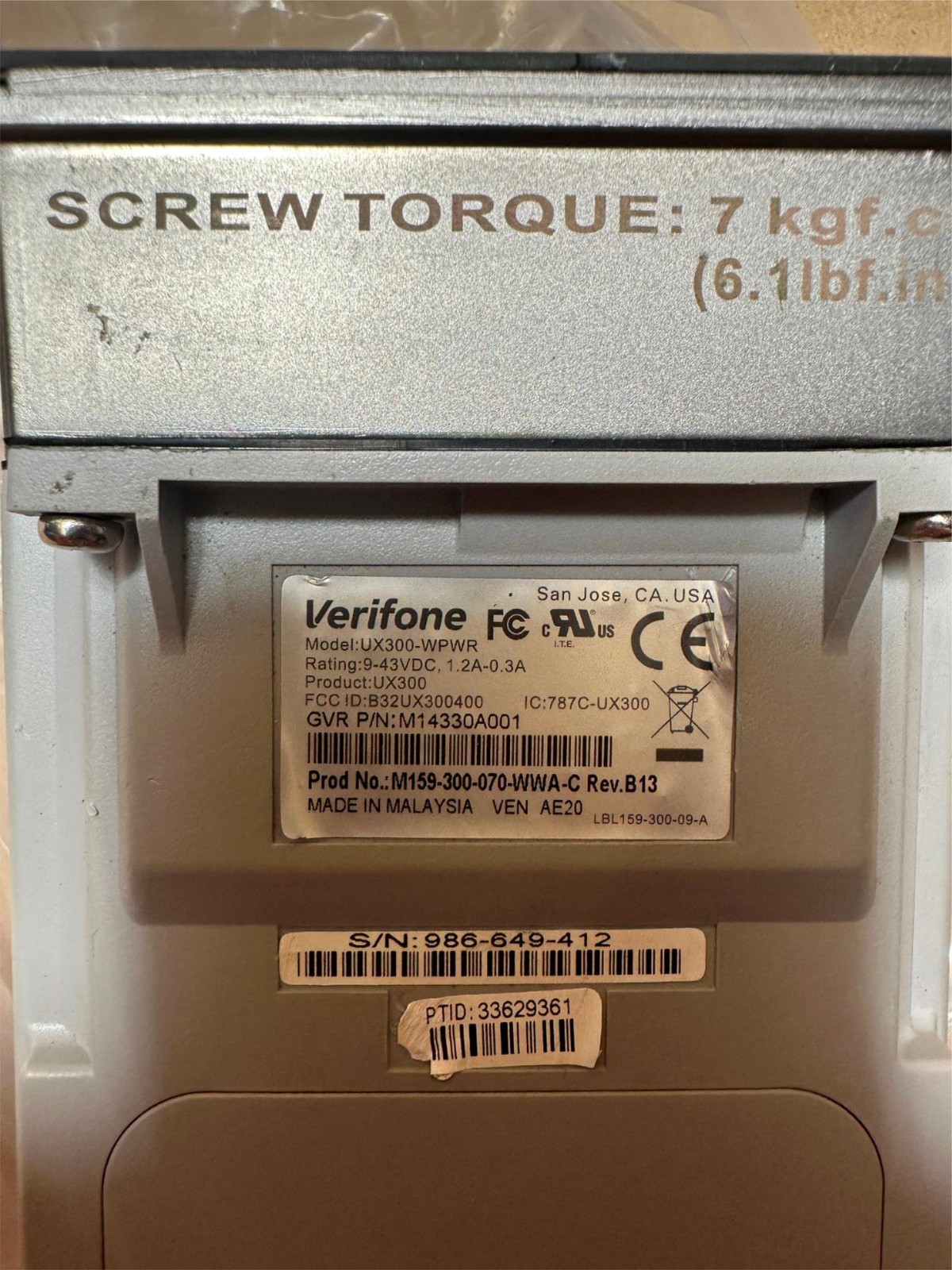 VeriFone M159-300-070-WWA-C UX300 Card Reader Untested