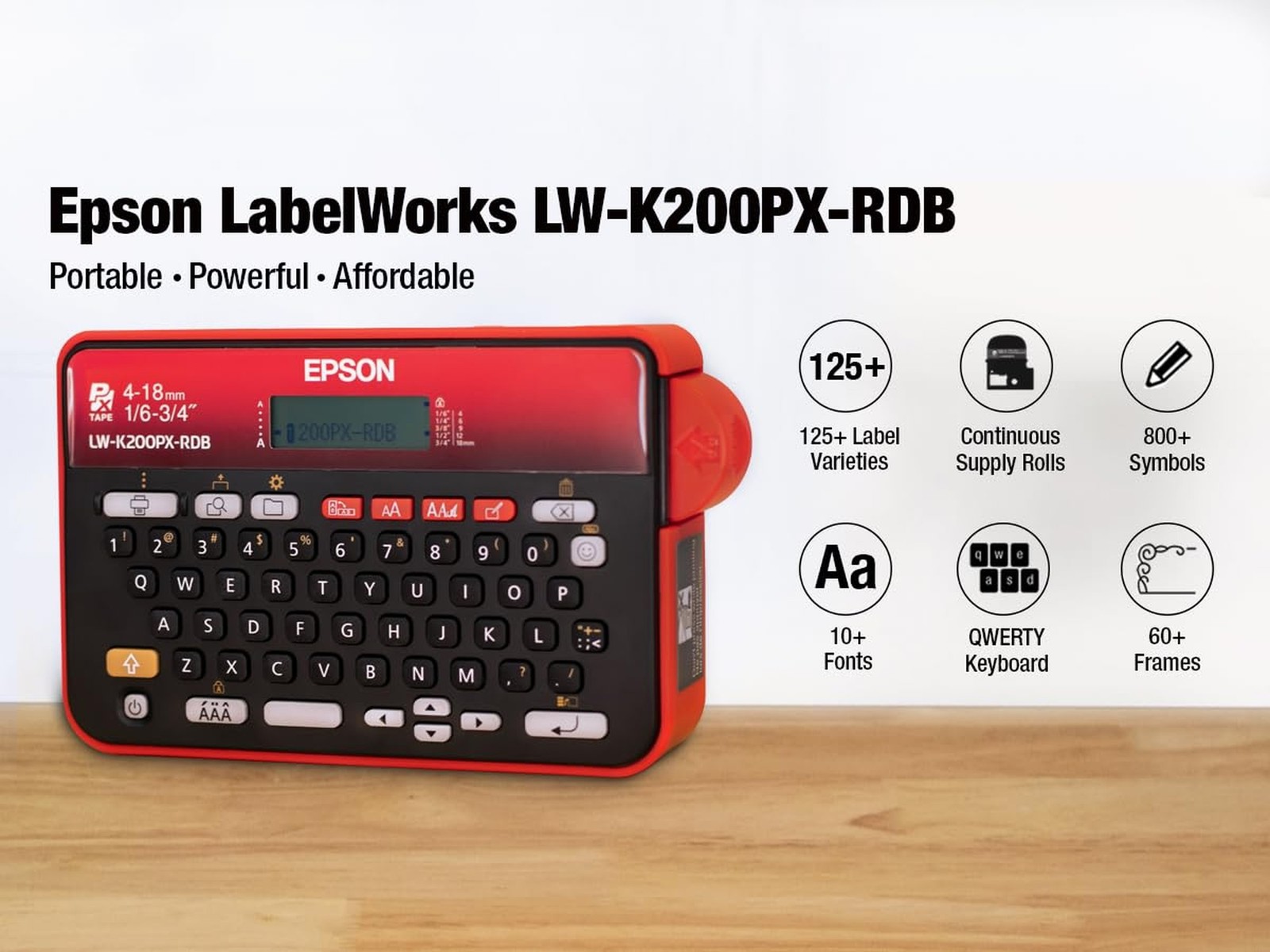 LABELWORKS Epson LW-K200PX-RDB Portable QWERTY Keyboard Label Maker for Home …