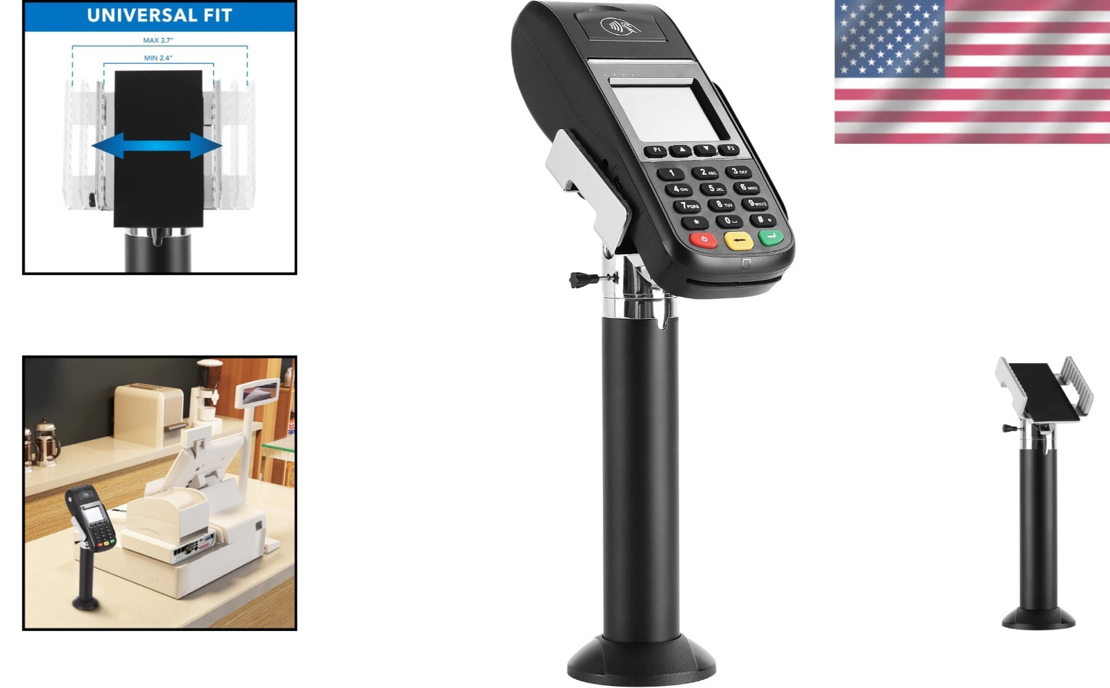 Adjustable Card Terminal Stand | Clamp Width | Swivel Tilt