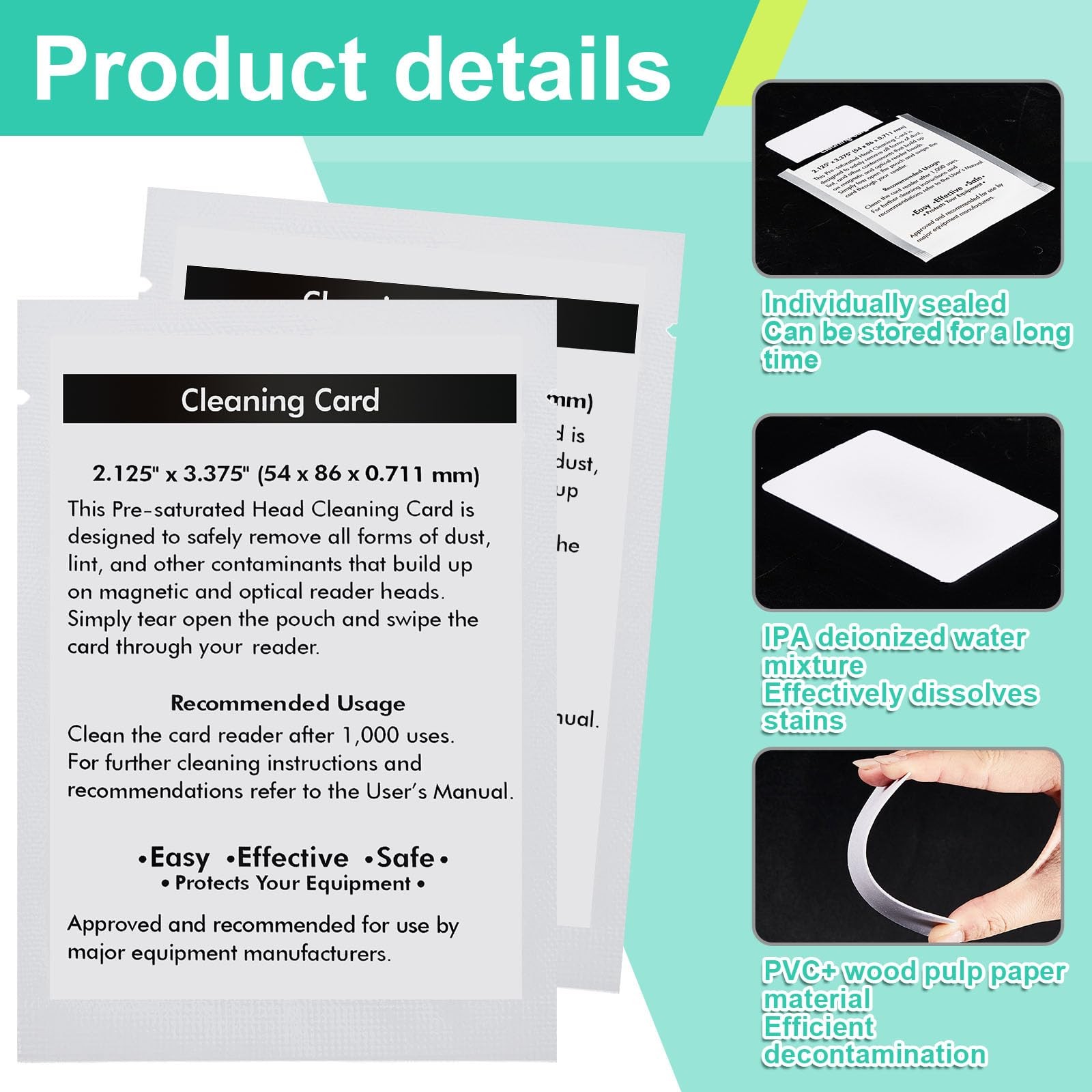 Sliner 60 Pcs Credit Card Reader Cleaner Cards Dual Side Cr80 Reader Cleaning Sc