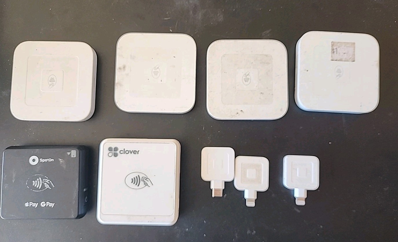 9 Credit Card Chip Readers. Square, Clover, G Pay Plug In & Bluetooth UNTESTED