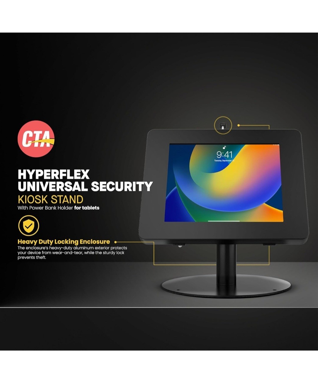 Premium iPad POS Stand 360 Degree Rotation Anti-Theft Lock CTA PAD-HSKSBL