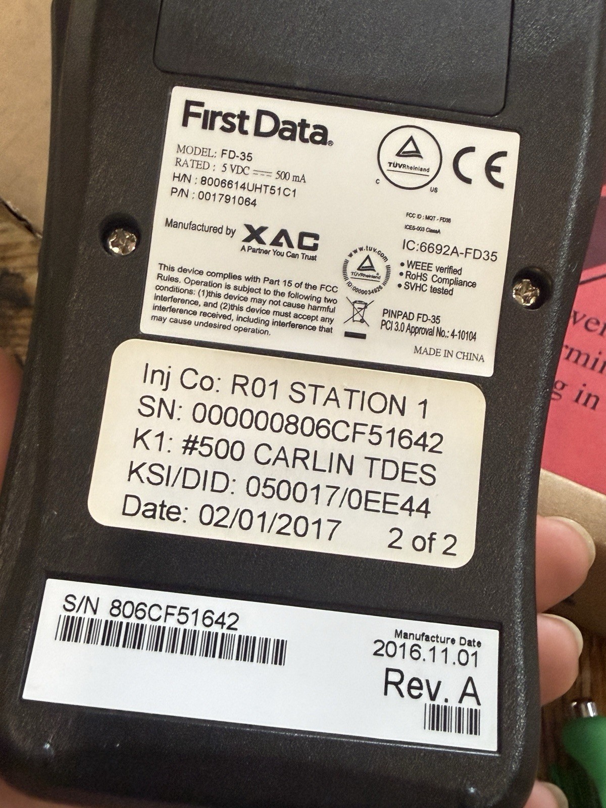 First Data FD130 Duo POS Credit Card Machine w Cables Untested Sold As Is