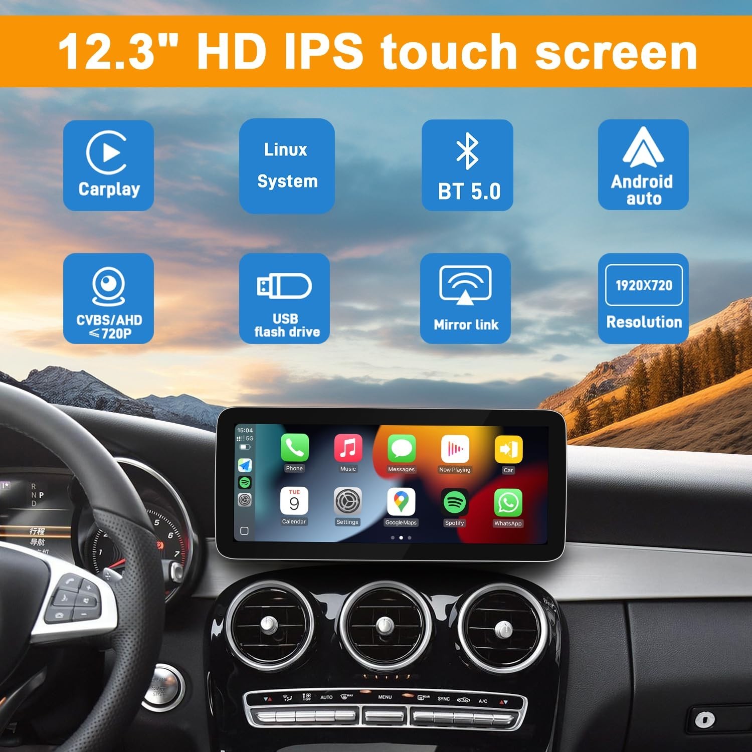 12.3 Inch Linux Car Touch Display Screen for Mercedes Benz 2016-2019 C A CLA …