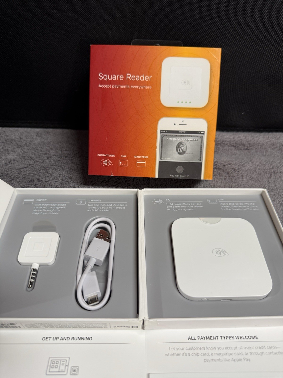 Authentic SQUARE Credit Card Reader Contactless & Chip w/Dock & Power Adapter