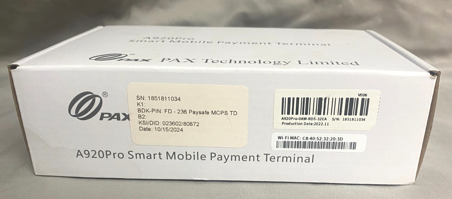 PAX A920 Pro Smart POS Payment Terminal A920Pro-0AW-RD5-32EA – Password Locked