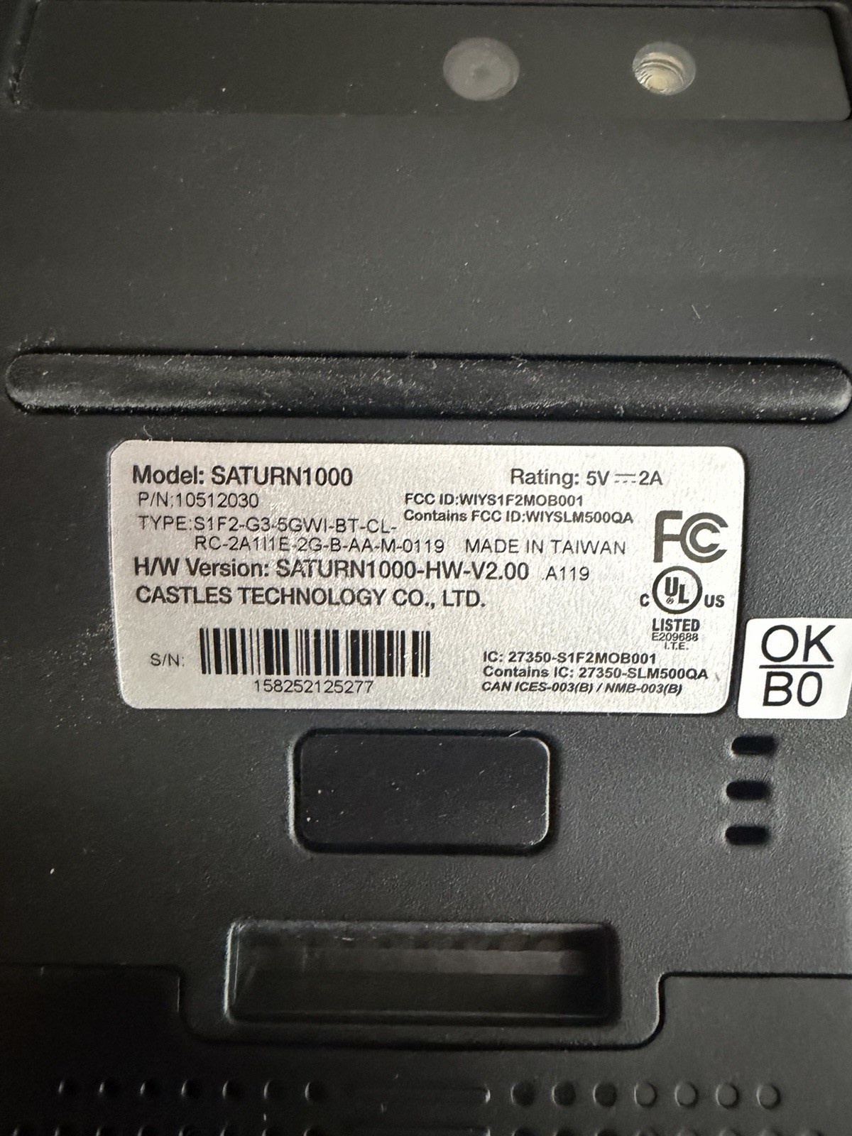 Castles Technology SATURN1000 S1F2 Wireless Credit Card Terminal Android, New!