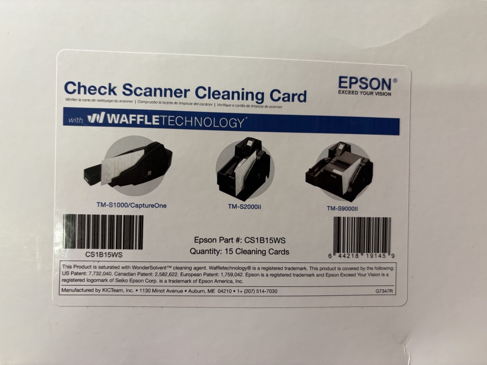 Epson CaptureOne Check Scanner Cleaning Card featuring Waffletechnology 15 Cards