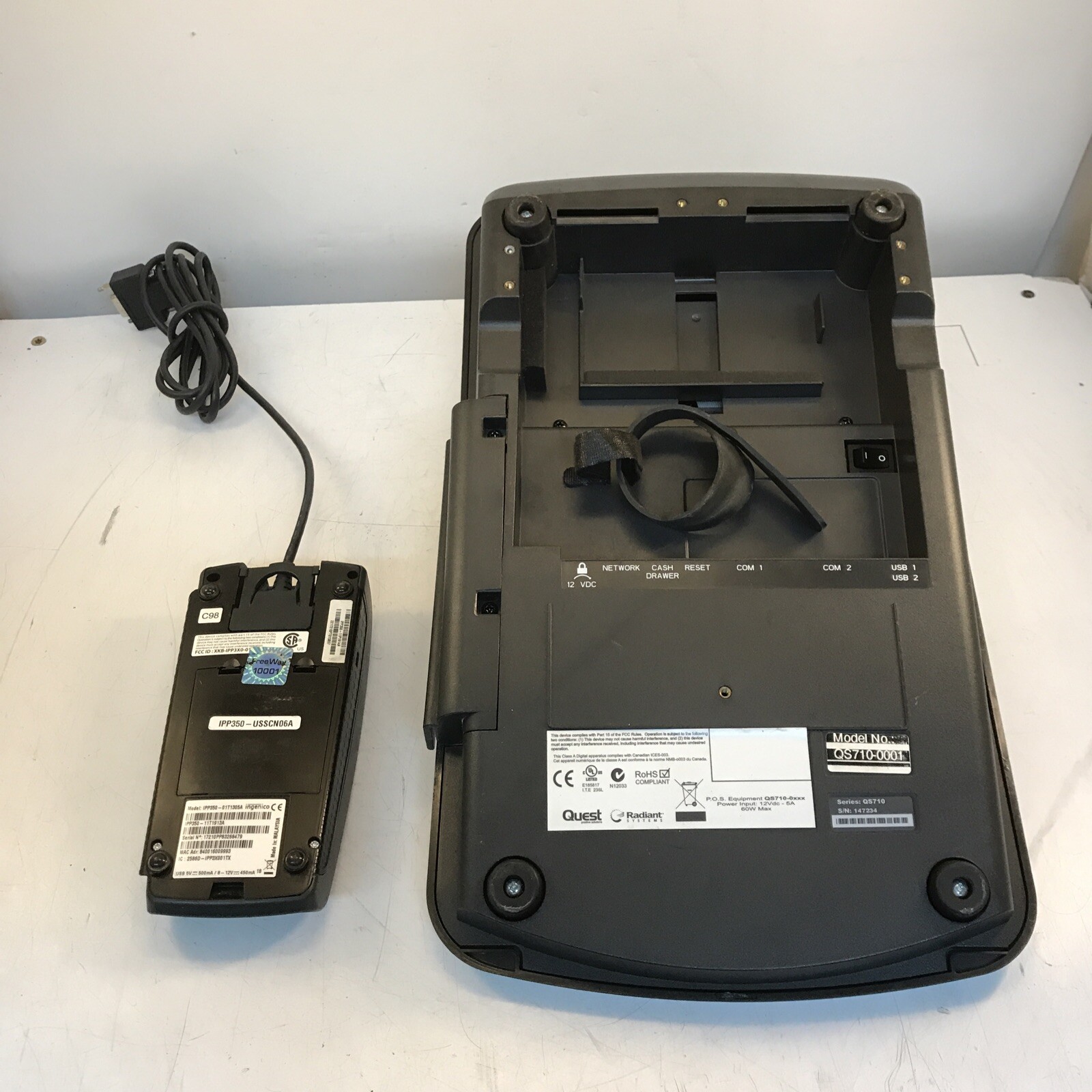Cashier terminal QS710, PR10310, IPP350-01T1305A and cash drawer Tested