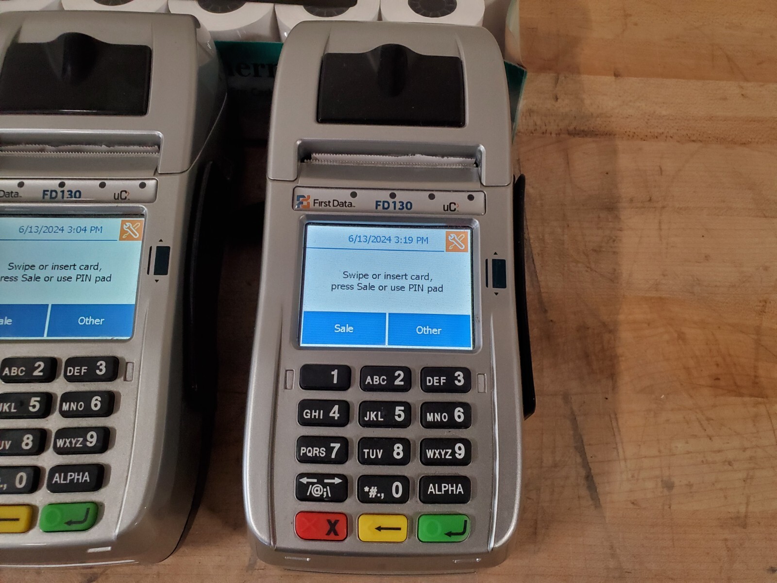 First Data FD130 EMV Credit Card Terminals With IBM 24 Pack Paper Rolls – READ!
