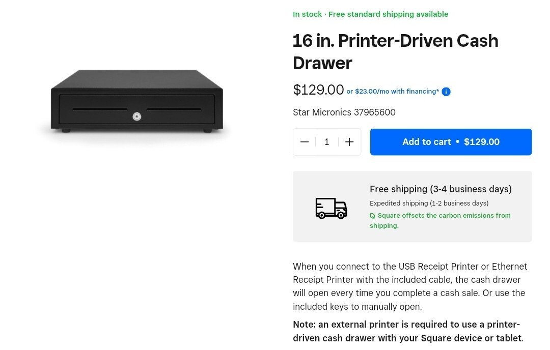 Square Register POS System With Printer Driven Drawer