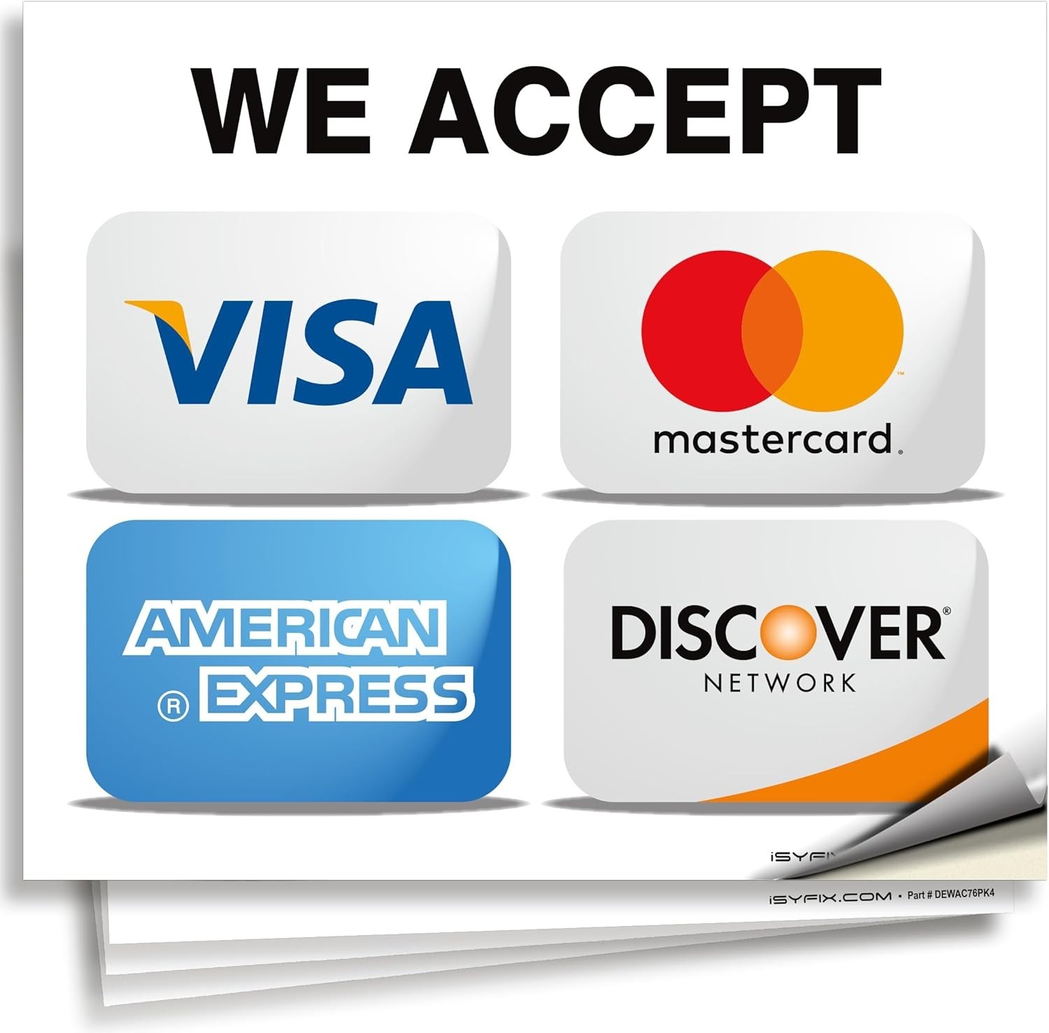 Durable 7×6 Inch Vinyl Credit Card Acceptance Signs – 4 Pack for Businesses