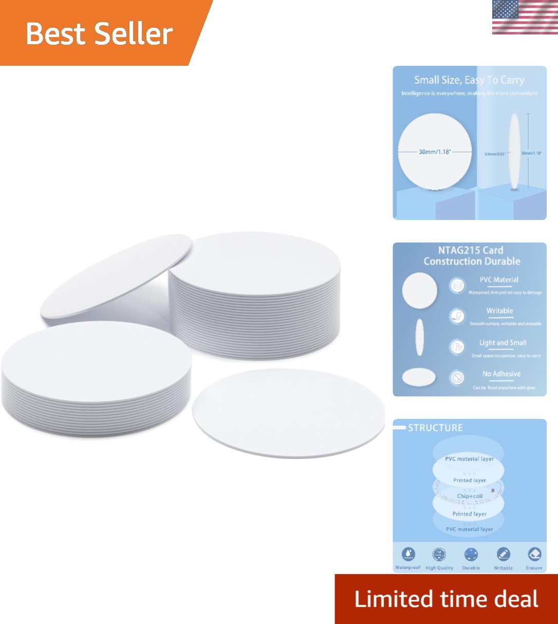 12pcs NFC Tags NTAG215 NFC Coins Rewritable White NFC Tag Round 30mm | NFC Ca…