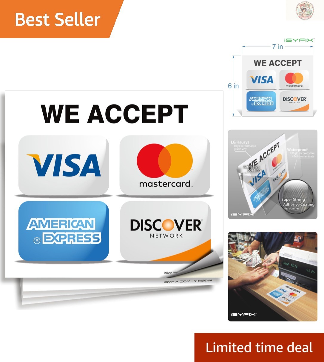 Durable 7×6 Inch Vinyl Credit Card Acceptance Signs – 4 Pack for Businesses