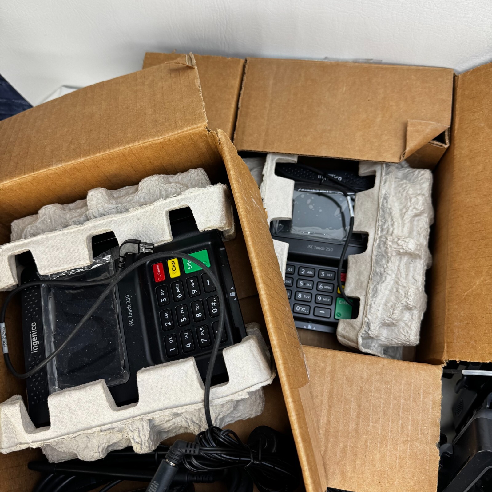 Lot of 22 Ingenico iSC Touch 250 Credit Card Machines w/ Power Supplies & Stylus