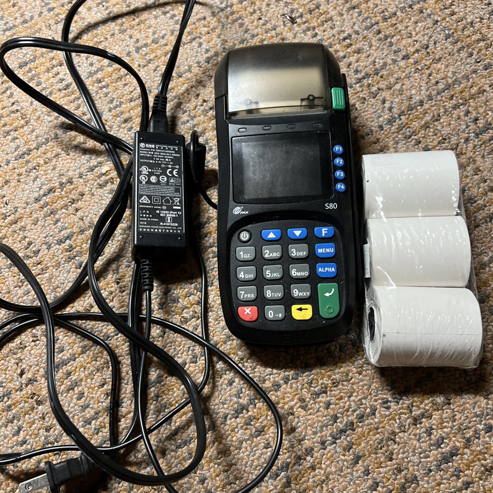 Used PAX S80 EMV NFC Credit Card Machine – Black W/3 Rolls And Power Cord