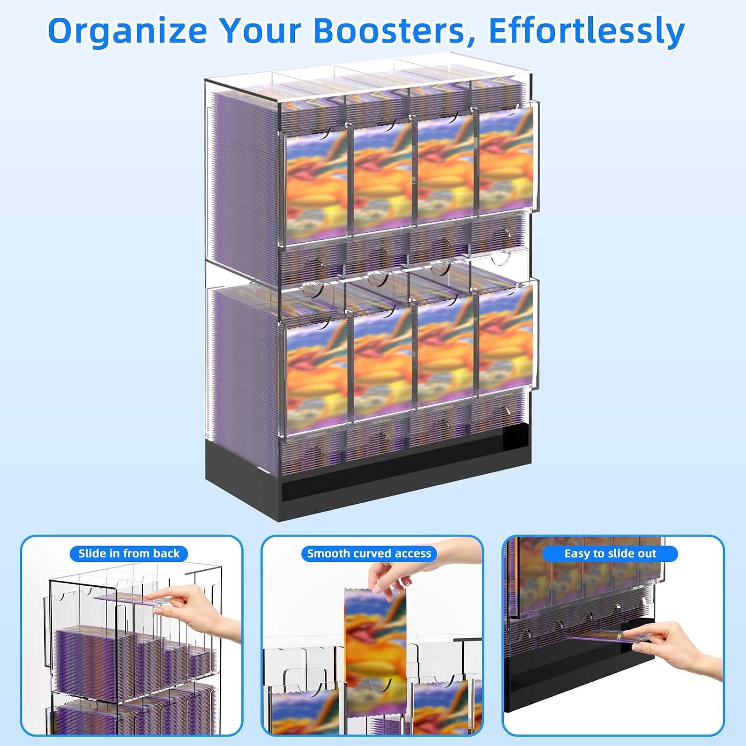8-Slot Clear Acrylic Booster Pack Dispenser, Card Organizer with Black Base, Fit