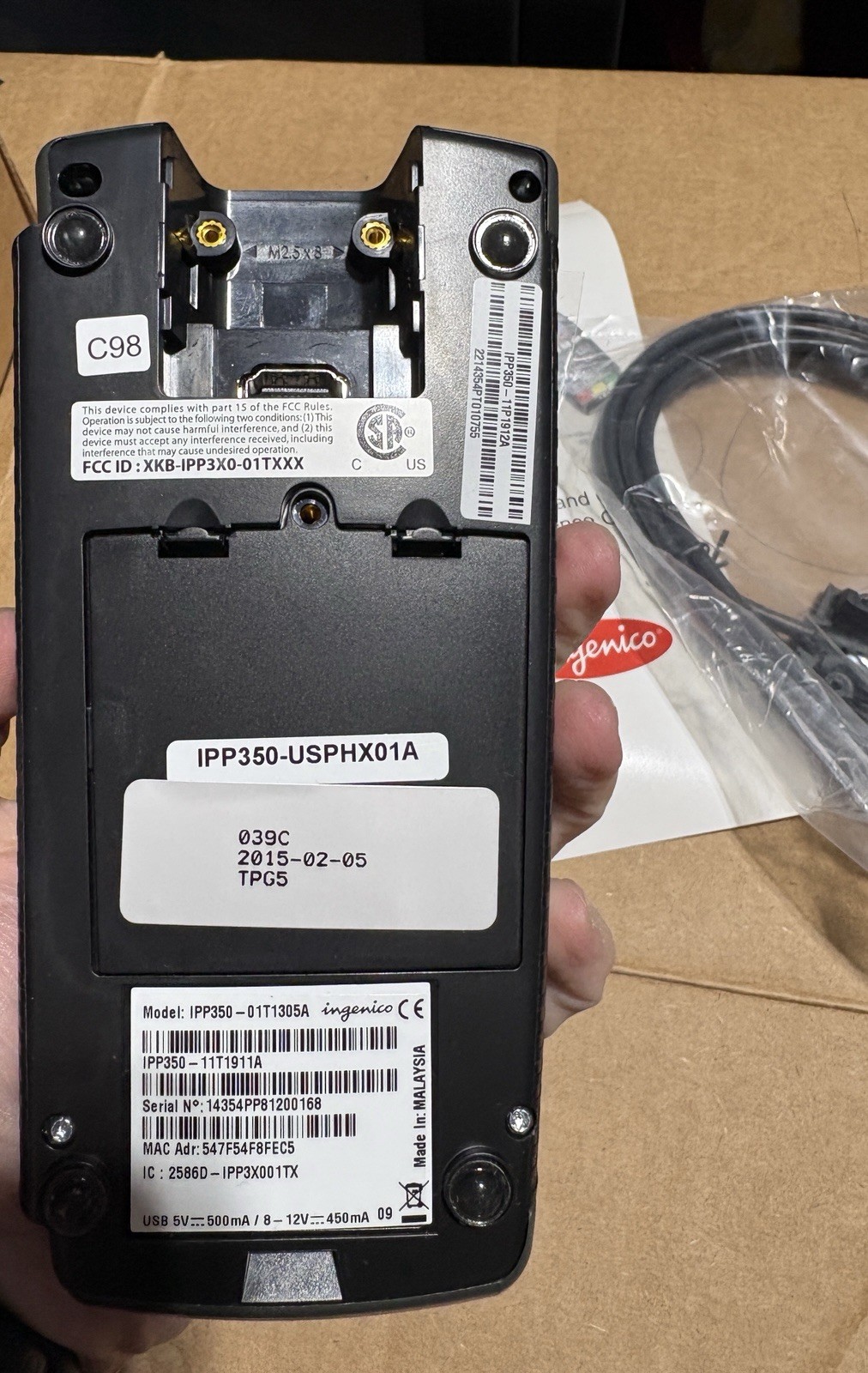 Ingenico IPP350 Credit/Debit Card Reader With Power Cord New