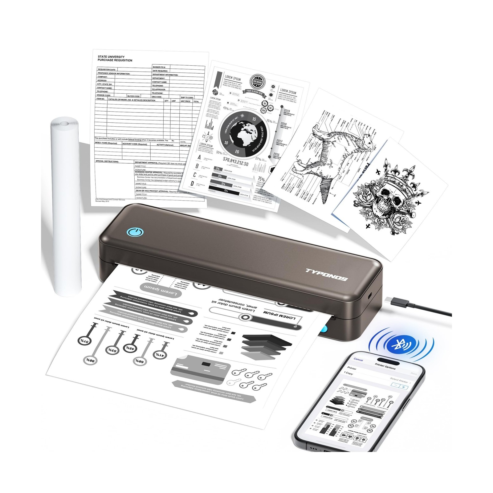 Portable Printers Wireless for Travel, D820 Thermal Inkless Printer Support S…