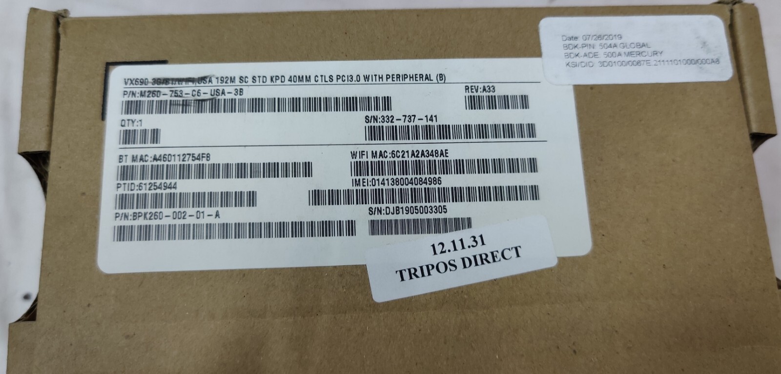 Verifone VX690 3G BT/WIFI USA 192M SC STD keypad 40MM CTLS M260-753-C6-USA-3B