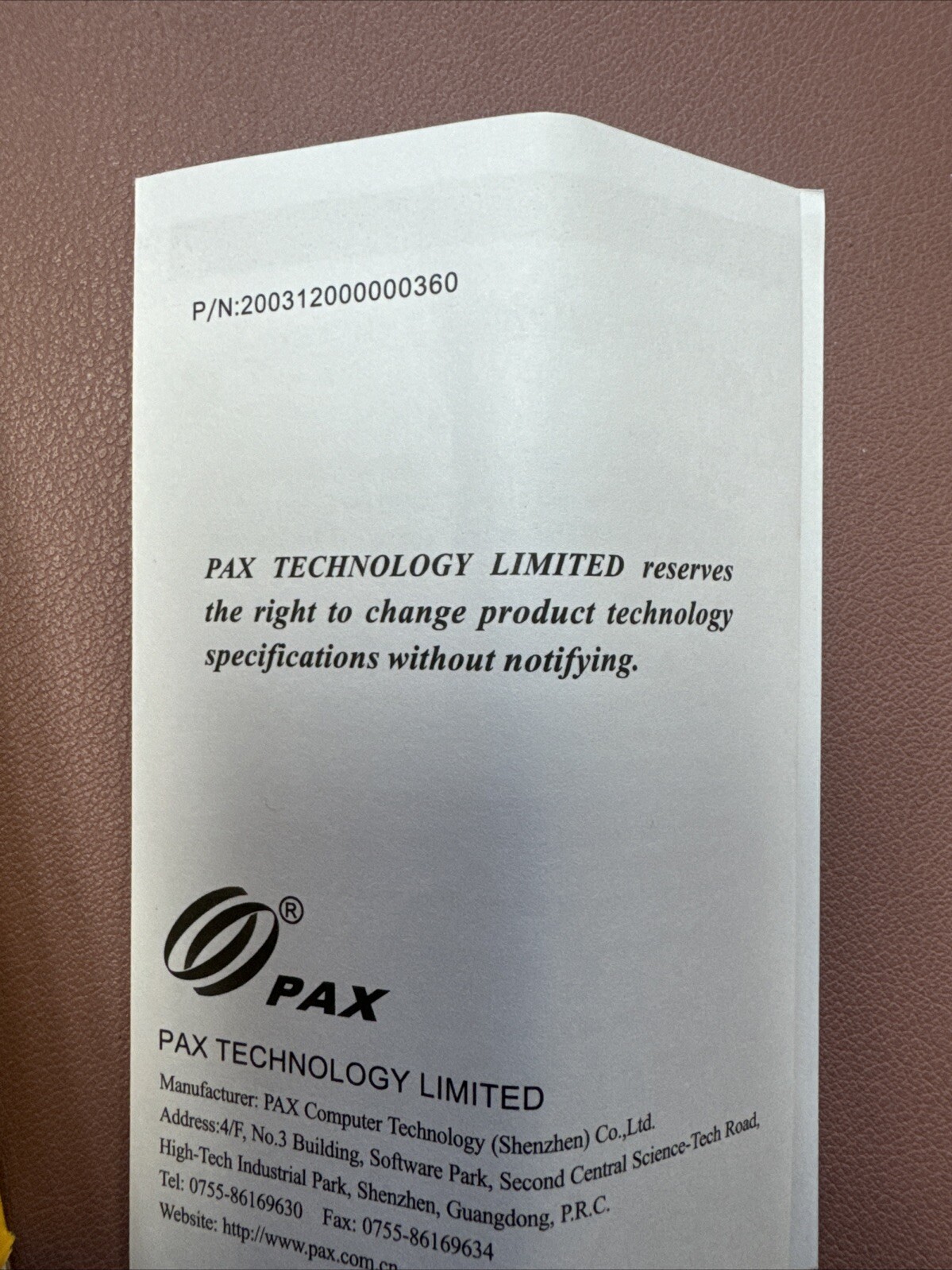 Pax Technologies POCKET PRO D190 0PW R65 01LA Mobile Data Collection Terminal