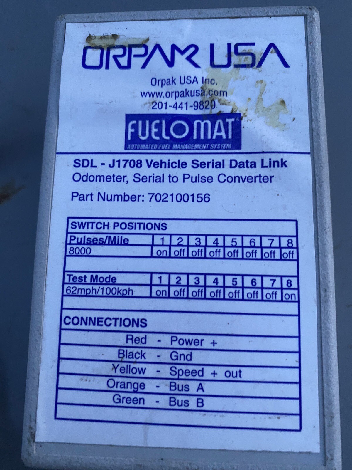 (PM) Orpak USA SDL-J1708 Vehicle Serial Data Link 702100156 USED