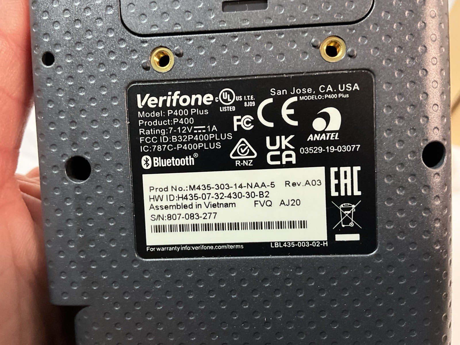 P400 PLUS Verifone NAA Touch WiFi M435-303-14-NAA-5 WiFi BT