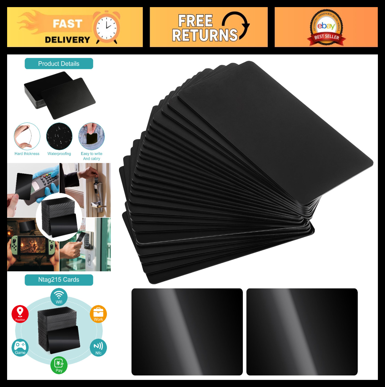 100 Pcs Rewritable NFC Cards – Blank PVC Programmable Tags for ID & Credit Cards