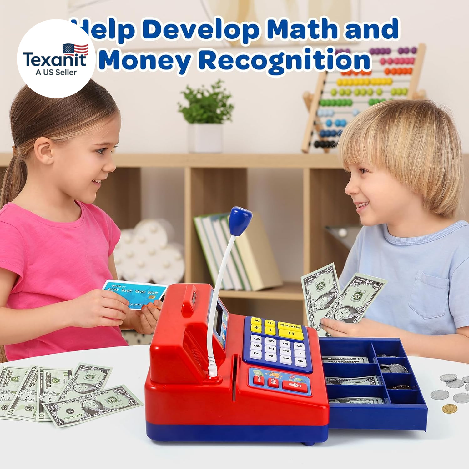 Calculator Cash Register – 103 Pcs Toy Cash Register, Microphone, Credit Card an