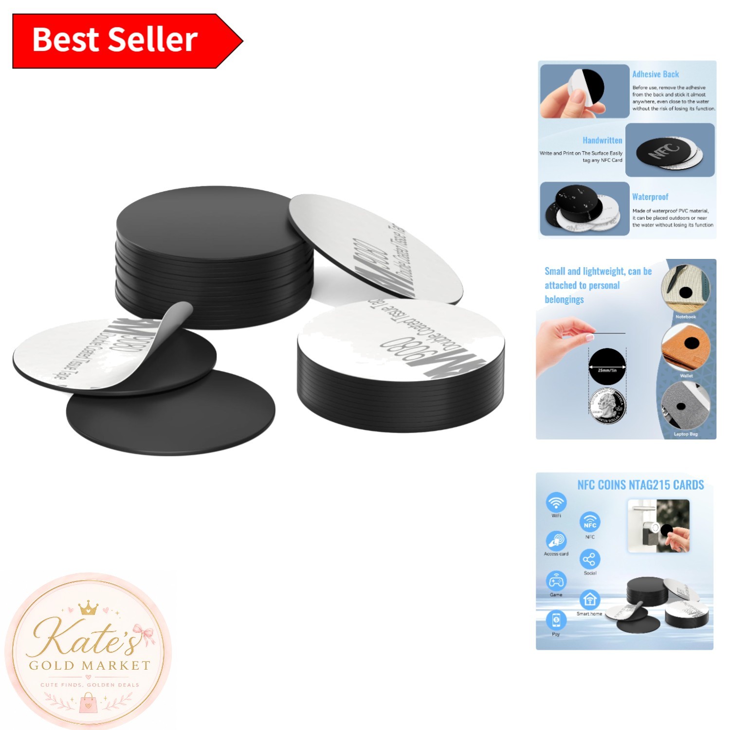 Mini Black NFC Tags – 10 Pack NTAG215 Adhesive Stickers for NFC Enabled Devices