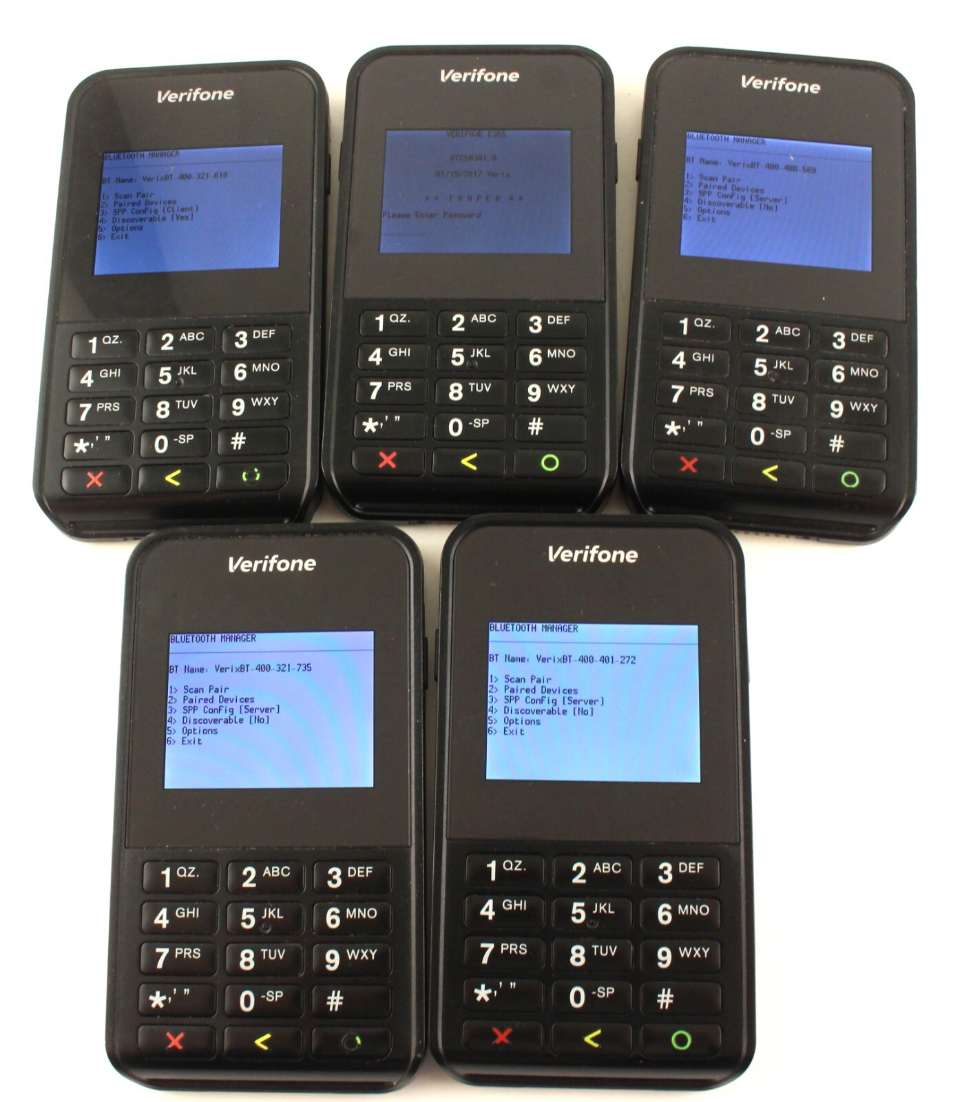 Lot of 5x Verifone e355 WIFI/Bluetooth/Barcode Handheld PoS Scanners