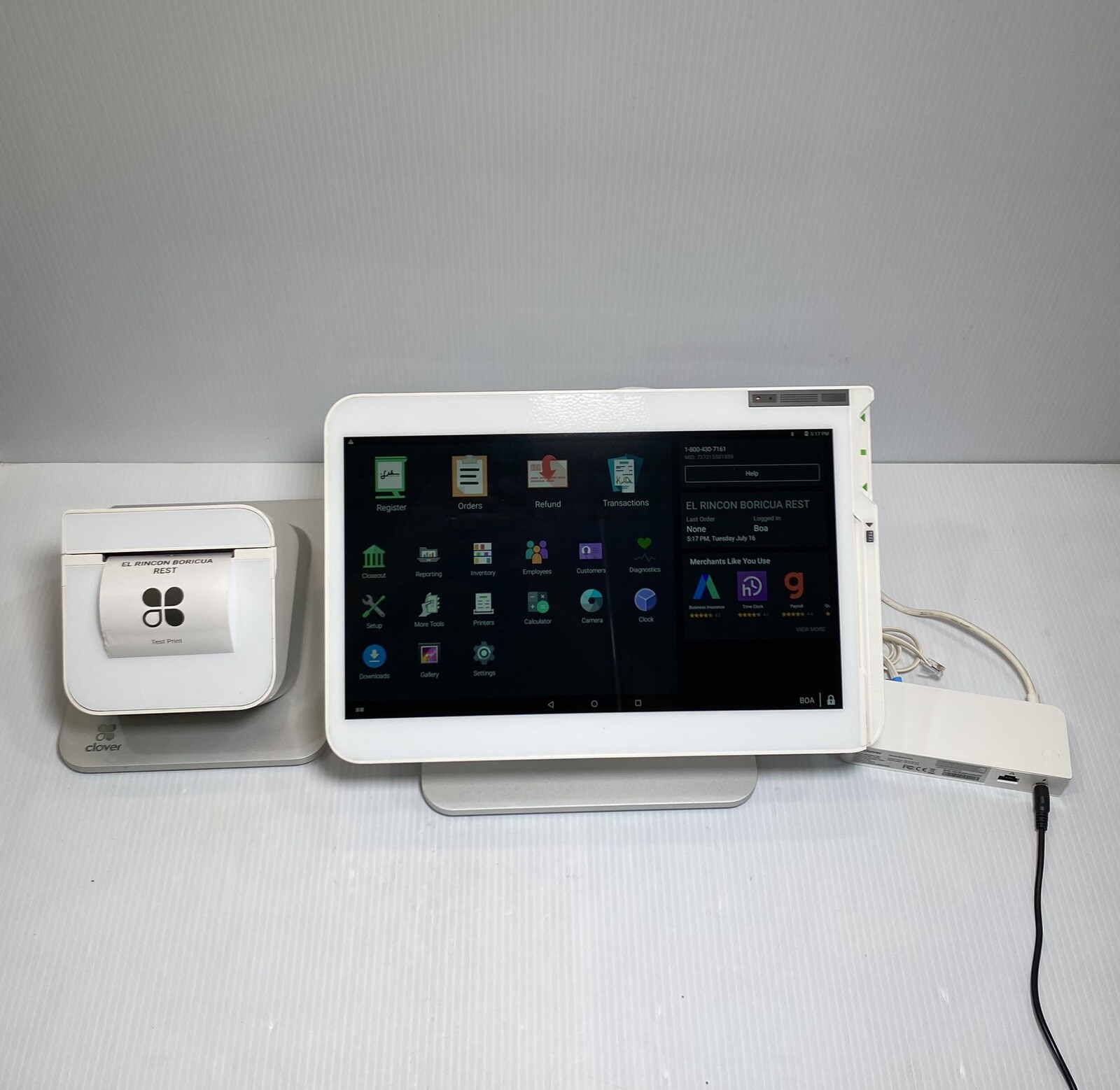 Clover Station C500 POS 1.0 System With Printer Point Sale P500 and Hub Locked