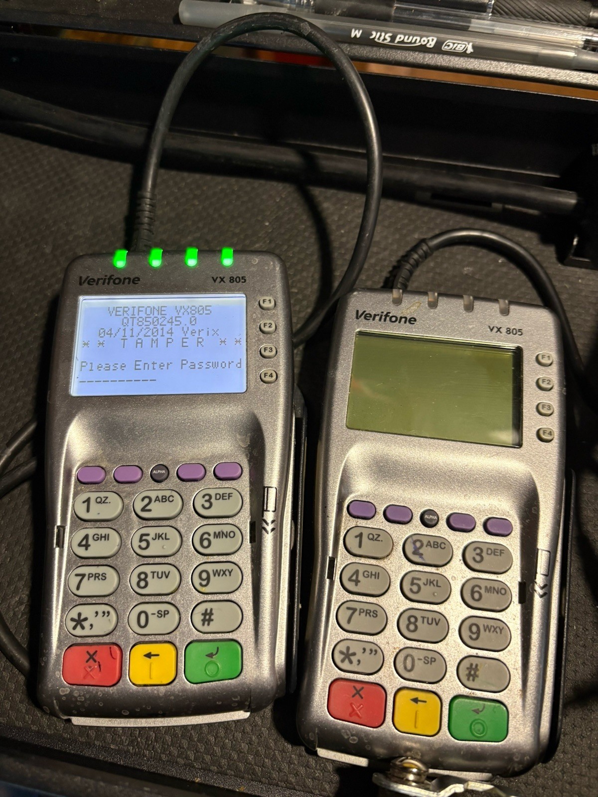 Lot of 3 Verifone VX 805 Credit Card Terminals – Power On – Password Locked