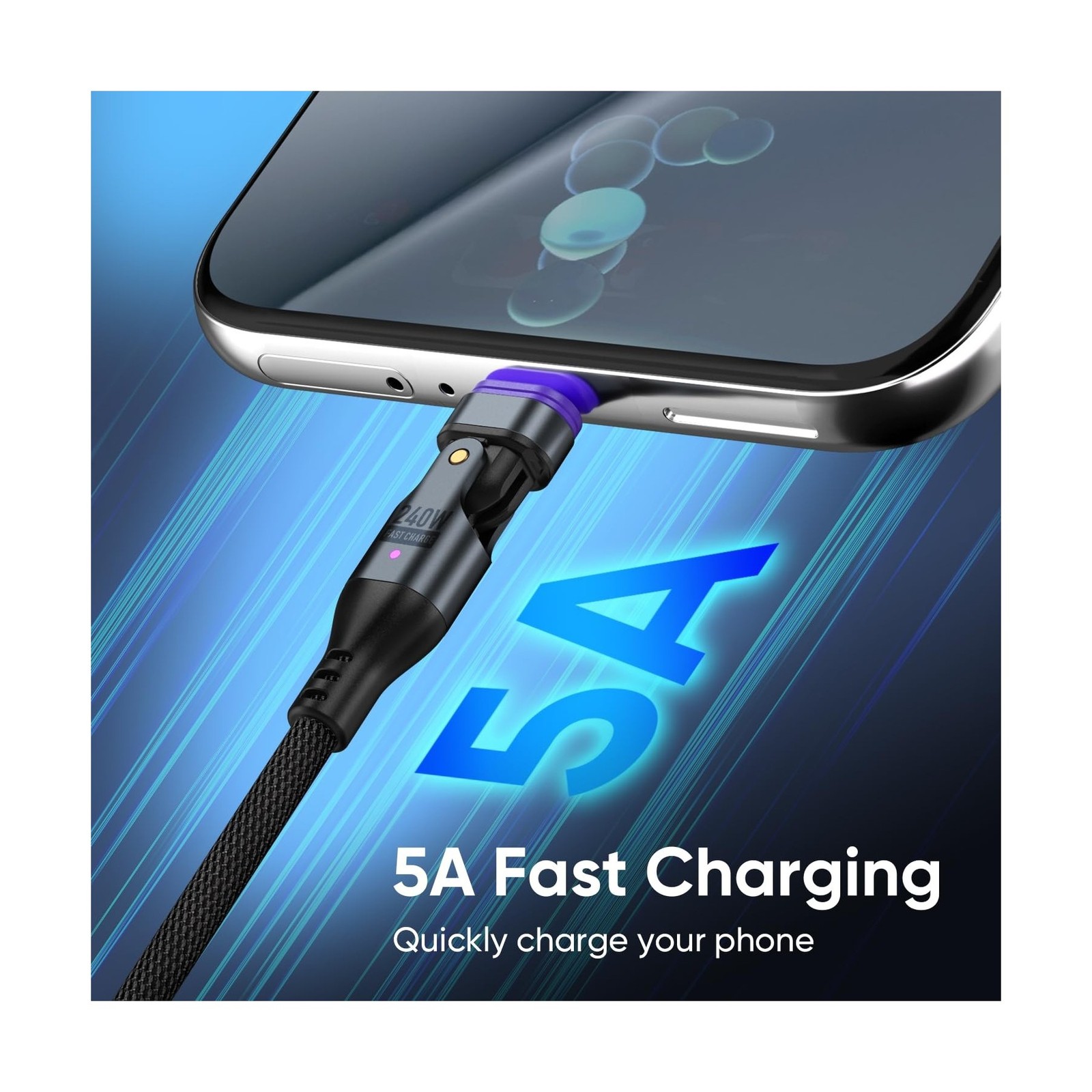 240W Magnetic Charging Cable ，180°Rotating USBC to USB C Magnet… U